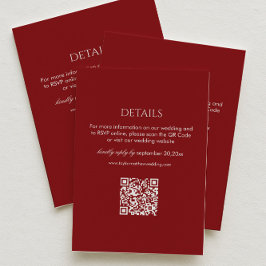 Moderne Hochzeitsdetails in Tiefrot QR-Code Begleitkarte