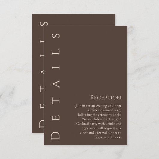 Moderne Hochzeitsdetails - Land braun Begleitkarte (Vorne/Hinten)