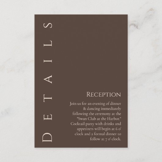 Moderne Hochzeitsdetails - Land braun Begleitkarte (Vorderseite)