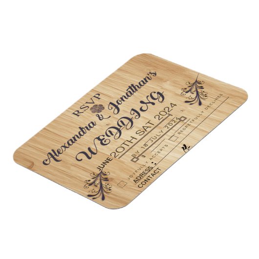 Moderne Hochzeitseinladung aus Holz uAwg Magnet (Linke Seite)