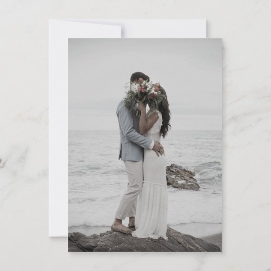 Moderne Hochzeitseinladung Blue Sky und White Star (Rückseite)