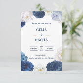 Moderne Hochzeitseinladung der Marine in Blau und Einladung (Stehend Vorderseite)