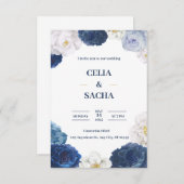 Moderne Hochzeitseinladung der Marine in Blau und Einladung (Vorne/Hinten)