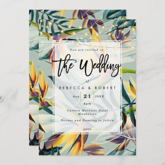 moderne Hochzeitseinladung des tropischen Einladung (Vorne/Hinten)