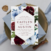 Moderne Hochzeitseinladung Dusty blue burgundy Einladung