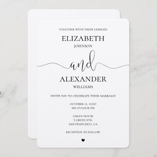 Moderne Hochzeitseinladung. Einfach einladen Einladung (Vorne/Hinten)