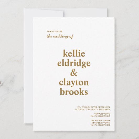 Moderne Hochzeitseinladung Einladung (Vorderseite)