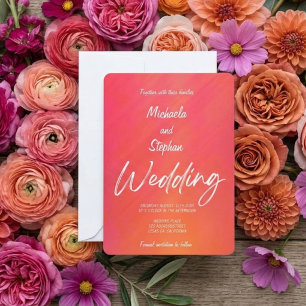 Moderne Hochzeitseinladung im rosanen und orangen  Einladung
