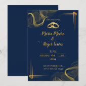 Moderne Hochzeitseinladung in Blau und Gold Einladung (Vorne/Hinten)