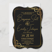 Moderne Hochzeitseinladung in Gold und Schwarz Einladung (Vorderseite)