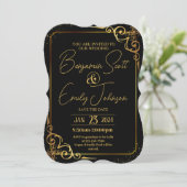 Moderne Hochzeitseinladung in Gold und Schwarz Einladung (Stehend Vorderseite)