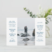 Moderne Hochzeitseinladung in Navy und White Foto Ankündigung (Stehend Vorderseite)