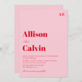 Moderne Hochzeitseinladung in Rot und Rosa Einladung (Vorne/Hinten)