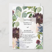 Moderne Hochzeitseinladung lila blaugrüne Blumen Einladung (Vorderseite)