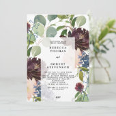 Moderne Hochzeitseinladung lila blaugrüne Blumen Einladung (Stehend Vorderseite)