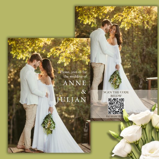 Moderne Hochzeitseinladung mit 2 Fotos & QR-Code Einladung
