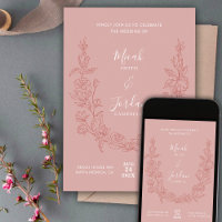 Moderne Hochzeitseinladung mit Blumenkranz