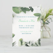 Moderne Hochzeitseinladung mit botanischen Blätter Einladung (Stehend Vorderseite)