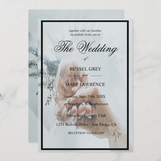 Moderne Hochzeitseinladung mit elegantem Text Einladung (Vorne/Hinten)