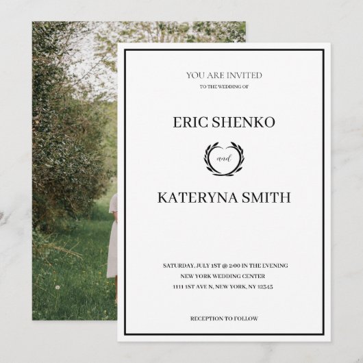 Moderne Hochzeitseinladung mit Foto auf der Rückse Einladung (Vorne/Hinten)