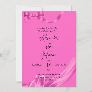 Moderne Hochzeitseinladung mit rosa Band für eine  Einladung