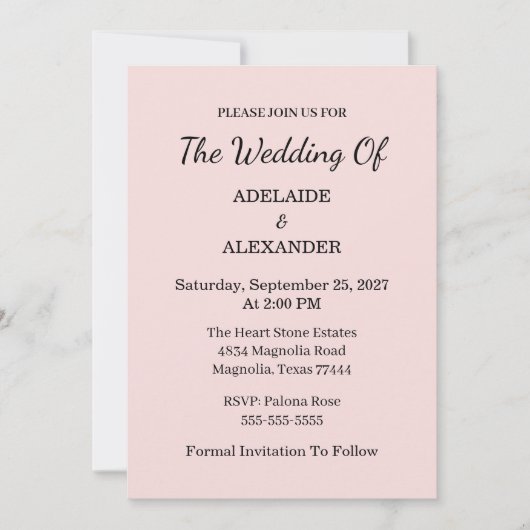 Moderne Hochzeitseinladung mit rosa Schimmer zum S Einladung (Vorderseite)