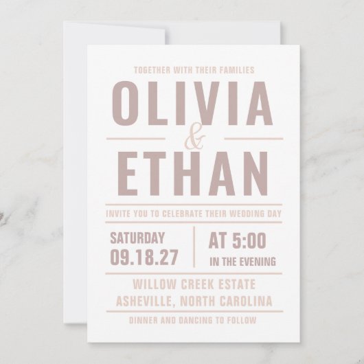 Moderne Hochzeitseinladung mit Typografie (Vorderseite)