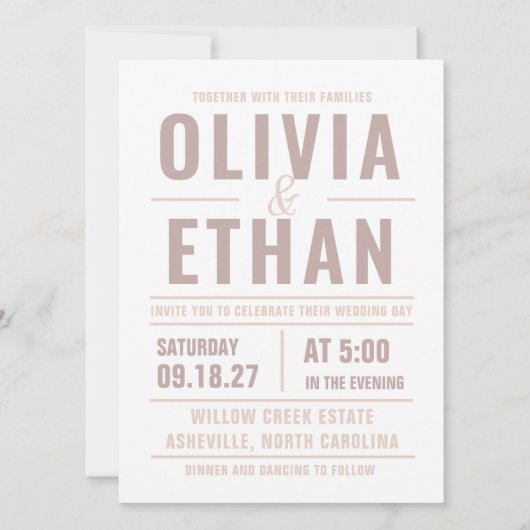 Moderne Hochzeitseinladung mit Typografie (Vorderseite)
