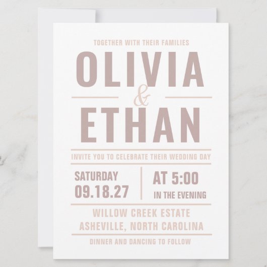 Moderne Hochzeitseinladung mit Typografie (Vorderseite)
