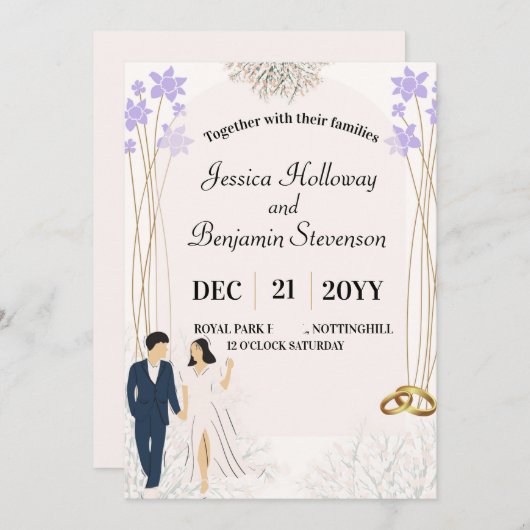 Moderne Hochzeitseinladung schöne Pastellfarben Einladung (Vorne/Hinten)