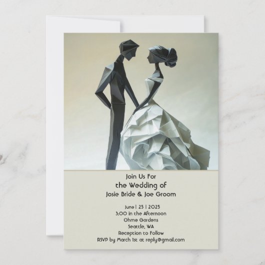 Moderne Hochzeitseinladung zur Origami-Braut Einladung (Vorderseite)