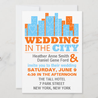 Moderne Hochzeitseinladungen Orange und Blau Einladung