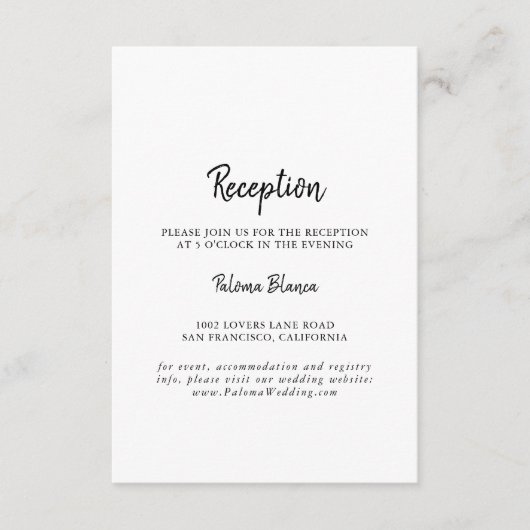 Moderne Hochzeitsempfehlung Begleitkarte (Vorderseite)