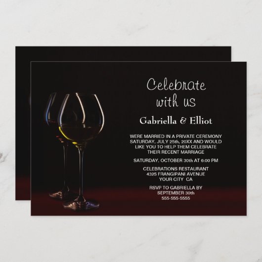 Moderne Hochzeitsempfehlung Schwarzer Wein Party Einladung (Vorne/Hinten)