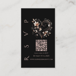 Moderne Hochzeitserie RSVP QR Code-Rose Gold-Blume Visitenkarte