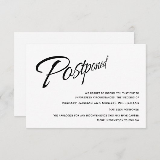 Moderne Hochzeitserklärung aufgeschoben Save The Date (Vorne/Hinten)