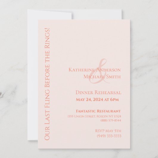 Moderne Hochzeitsessen Probe-Rose Einladung (Vorderseite)