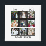 Moderne Hochzeitsfeier 9 FotoCollage Magnet<br><div class="desc">Angepasste moderne Hochzeitstag 9 FotoCollage. Personalisieren Sie dieses Jubiläumsgeschenk für ihn,  Hochzeitsgeschenk,  Jubiläum Collage Geschenk,  Custom Collage Geschenk,  personalisierte Hochzeitsgeschenk Foto mit 9 Fotos,  Hochzeitstag und Namen von Paaren.</div>