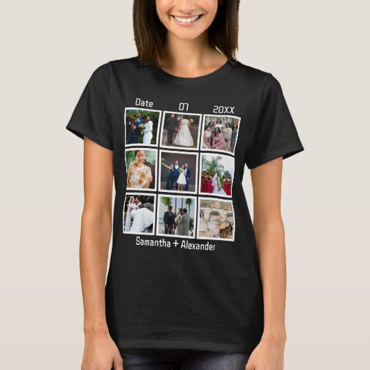 Moderne Hochzeitsfeier 9 FotoCollage T-Shirt (Vorderseite)