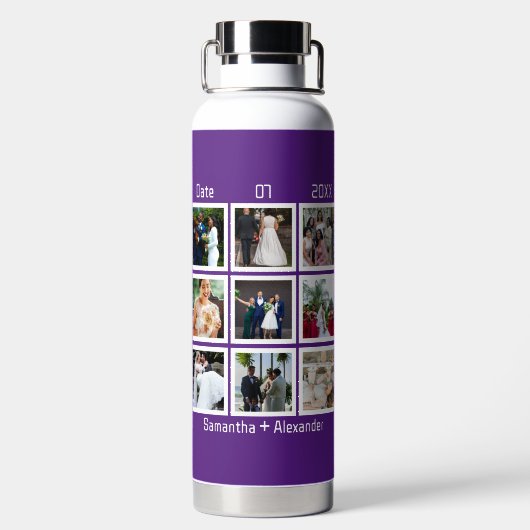 Moderne Hochzeitsfeier 9 FotoCollage Trinkflasche (Rückseite)
