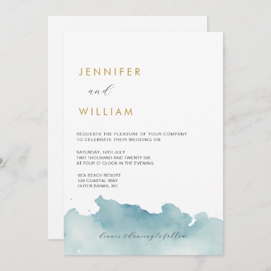 Moderne Hochzeitsfeier am Strand Einladung (Vorne/Hinten)