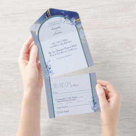 Moderne Hochzeitsfeier aus blauem Marmor All In One Einladung