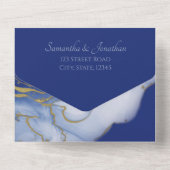 Moderne Hochzeitsfeier aus blauem Marmor All In One Einladung (Rückseite)