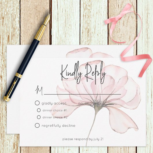 Moderne Hochzeitsfeier in Aquarellfarbe Rosa RSVP Karte