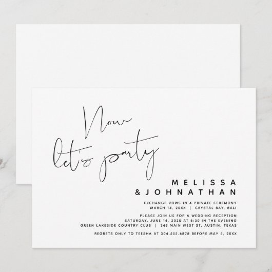 Moderne Hochzeitsfeier, jetzt Party Einladung (Vorne/Hinten)