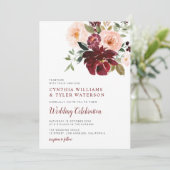 Moderne Hochzeitsfeier mit Aquarellfarben und Blum Einladung (Stehend Vorderseite)