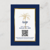 Moderne Hochzeitsfeier mit blauem Gold Palm Tree RSVP Karte (Vorderseite)