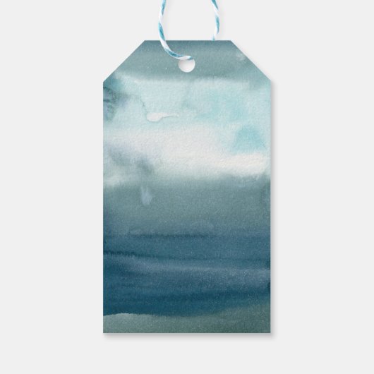 Moderne Hochzeitsfeier mit blauem Wasser Geschenkanhänger (Rückseite)