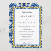 Moderne Hochzeitsfeier mit blauer Ästhetik Einladung (Vorne/Hinten)