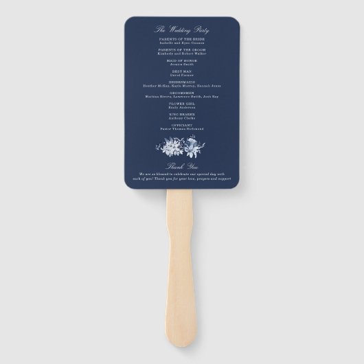 Moderne Hochzeitsfeier mit blauer Flora Fächer (Rückseite)